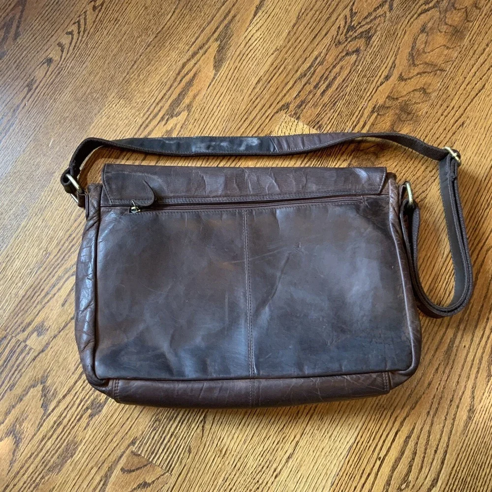 Estalon Brown Leather Messenger Crossbody Bag Briefcase Laptop